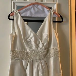 Ivory beaded belt sleeveless silk dress